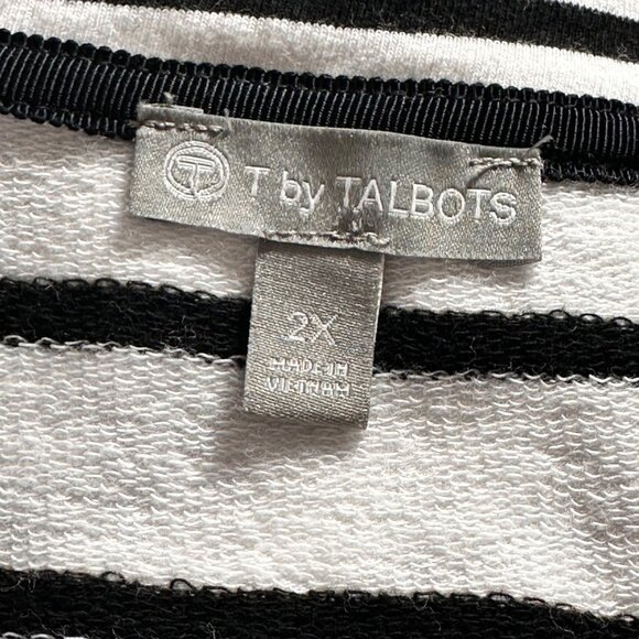 T By Talbots Womens Striped Zip-Up Jacket 3/4 Sleeve 2X Black & White Nautical - Picture 3 of 10